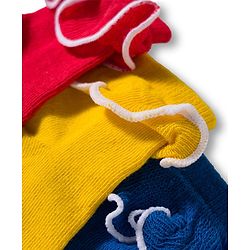 Cute Walk By Babyhug Ankle Length Solid Color Socks with Frill Detailing Pack of 3 - Red Blue & Yellow