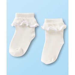 Cute Walk By Babyhug Ankle Length Solid Color Socks with Frill Detailing Pack of 3 - Green Pink & White