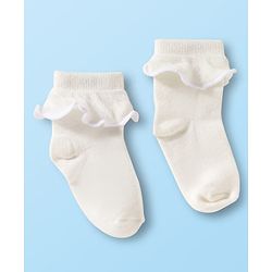 Cute Walk By Babyhug Ankle Length Solid Color Socks with Frill Detailing Pack of 3 - Green Pink & White