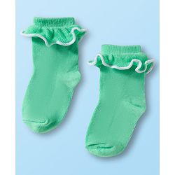 Cute Walk By Babyhug Ankle Length Solid Color Socks with Frill Detailing Pack of 3 - Green Pink & White