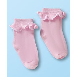 Cute Walk By Babyhug Ankle Length Solid Color Socks with Frill Detailing Pack of 3 - Green Pink & White