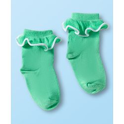 Cute Walk By Babyhug Ankle Length Solid Color Socks with Frill Detailing Pack of 3 - Green Pink & White