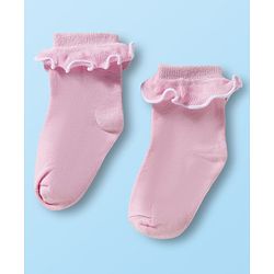 Cute Walk By Babyhug Ankle Length Solid Color Socks with Frill Detailing Pack of 3 - Green Pink & White