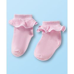 Cute Walk By Babyhug Ankle Length Solid Color Socks with Frill Detailing Pack of 3 - Green Pink & White