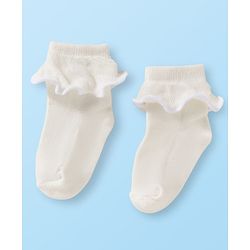 Cute Walk By Babyhug Ankle Length Solid Color Socks with Frill Detailing Pack of 3 - Green Pink & White