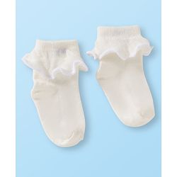 Cute Walk By Babyhug Ankle Length Solid Color Socks with Frill Detailing Pack of 3 - Green Pink & White