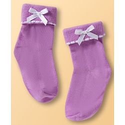 Cute Walk By Babyhug Ankle Length Solid Color Socks Pack of 3 - White Pink & Purple