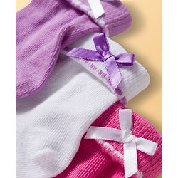 Cute Walk By Babyhug Ankle Length Solid Color Socks Pack of 3 - White Pink & Purple