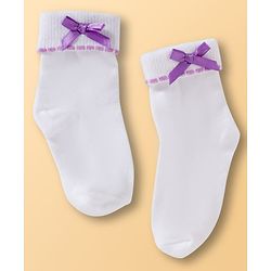 Cute Walk By Babyhug Ankle Length Solid Color Socks Pack of 3 - White Pink & Purple