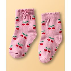Cute Walk By Babyhug Knit Ankle Length Socks with Cherry Design Pack of 3 - Red Pink & White