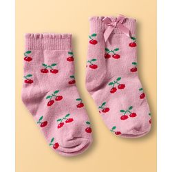 Cute Walk By Babyhug Knit Ankle Length Socks with Cherry Design Pack of 3 - Red Pink & White