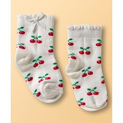 Cute Walk By Babyhug Knit Ankle Length Socks with Cherry Design Pack of 3 - Red Pink & White