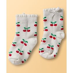 Cute Walk By Babyhug Knit Ankle Length Socks with Cherry Design Pack of 3 - Red Pink & White