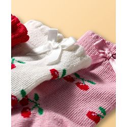 Cute Walk By Babyhug Knit Ankle Length Socks with Cherry Design Pack of 3 - Red Pink & White