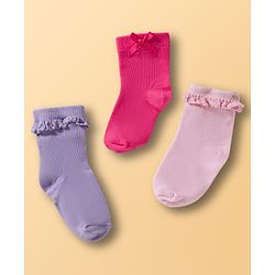 Cute Walk By Babyhug Ankle Length Solid Color Socks Pack of 3 - Multicolor