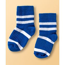 Cute Walk By Babyhug Ankle Length Solid Color Socks with Stripes Pack of 3 - Red White & Blue
