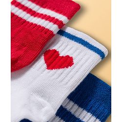 Cute Walk By Babyhug Ankle Length Solid Color Socks with Stripes Pack of 3 - Red White & Blue