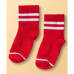 Cute Walk By Babyhug Ankle Length Solid Color Socks with Stripes Pack of 3 - Red White & Blue