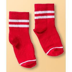 Cute Walk By Babyhug Ankle Length Solid Color Socks with Stripes Pack of 3 - Red White & Blue