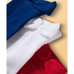 Cute Walk by Babyhug Ankle Length Solid Colour Socks with Bow Design Pack of 3 - Red White & Navy