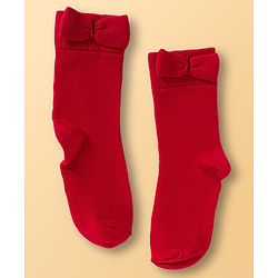 Cute Walk by Babyhug Ankle Length Solid Colour Socks with Bow Design Pack of 3 - Red White & Navy