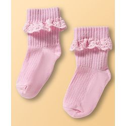 Cute Walk by Babyhug Ankle Length Solid Colour Socks with Lace  Design Pack of 3 - Pink White & Red