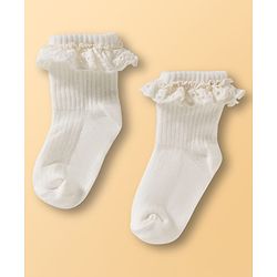 Cute Walk by Babyhug Ankle Length Solid Colour Socks with Lace  Design Pack of 3 - Pink White & Red