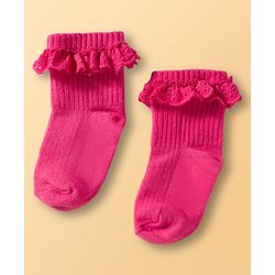 Cute Walk by Babyhug Ankle Length Solid Colour Socks with Lace  Design Pack of 3 - Pink White & Red