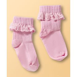 Cute Walk by Babyhug Ankle Length Solid Colour Socks with Lace  Design Pack of 3 - Pink White & Red