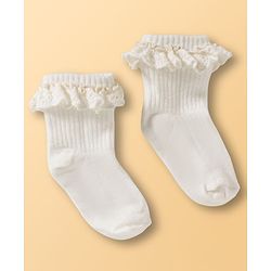 Cute Walk by Babyhug Ankle Length Solid Colour Socks with Lace  Design Pack of 3 - Pink White & Red