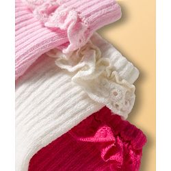Cute Walk by Babyhug Ankle Length Solid Colour Socks with Lace  Design Pack of 3 - Pink White & Red