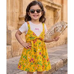 Babyhug 100% Cotton Knit Half Sleeves Floral Printed Frock - Yellow