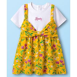 Babyhug 100% Cotton Knit Half Sleeves Floral Printed Frock - Yellow