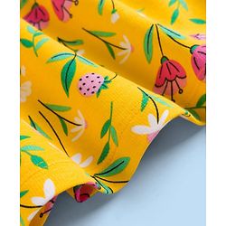 Babyhug 100% Cotton Knit Half Sleeves Floral Printed Frock - Yellow