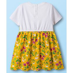 Babyhug 100% Cotton Knit Half Sleeves Floral Printed Frock - Yellow