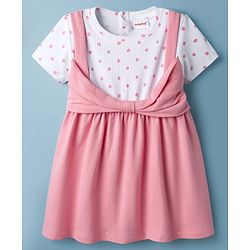 Babyhug 100% Cotton Knit Half Sleeves Polka Dots Printed Frock - Pink