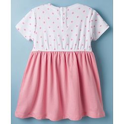 Babyhug 100% Cotton Knit Half Sleeves Polka Dots Printed Frock - Pink