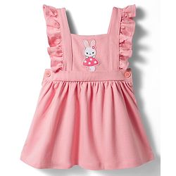 Babyhug 100% Cotton Single Jersey Knit Frock & Half Sleeves Inner Tee With Bunny Embroidery - Pink