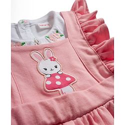 Babyhug 100% Cotton Single Jersey Knit Frock & Half Sleeves Inner Tee With Bunny Embroidery - Pink