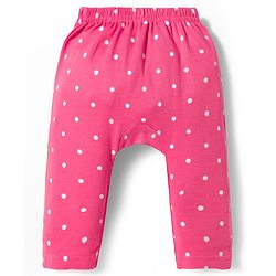 Babyhug Interlock Knit Full Length Diaper Leggings with Floral & Polka Dot Print Pack of 3 - Yellow Pink & Purple