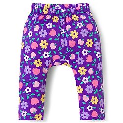 Babyhug Interlock Knit Full Length Diaper Leggings with Floral & Polka Dot Print Pack of 3 - Yellow Pink & Purple