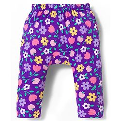 Babyhug Interlock Knit Full Length Diaper Leggings with Floral & Polka Dot Print Pack of 3 - Yellow Pink & Purple