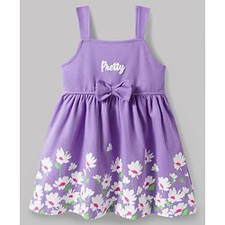 Babyhug Single Jersey Knit Frock & Half Sleeves Shrug With Floral Print - Purple & White