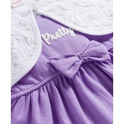Babyhug Single Jersey Knit Frock & Half Sleeves Shrug With Floral Print - Purple & White