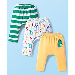 Babyhug Interlock Knit Full Length Diaper Leggings with Musical Print & Stripes Pack of 3 - Multicolor