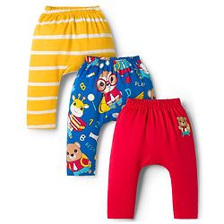 Babyhug Interlock Knit Full Length Diaper Leggings with Animal Print & Stripes Pack of 3 - Multicolor