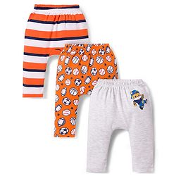Babyhug Interlock Knit Full Length Diaper Leggings with Sport Theme Print & Stripes Pack of 3 - Multicolor