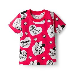 Babyhug Disney 100% Cotton Knit Half Sleeves Co-Ords T-Shirt & Shorts Night Suit With Minnie Mouse Print - Red