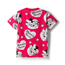 Babyhug Disney 100% Cotton Knit Half Sleeves Co-Ords T-Shirt & Shorts Night Suit With Minnie Mouse Print - Red