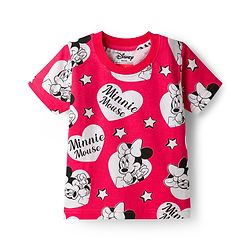 Babyhug Disney 100% Cotton Knit Half Sleeves Co-Ords T-Shirt & Shorts Night Suit With Minnie Mouse Print - Red